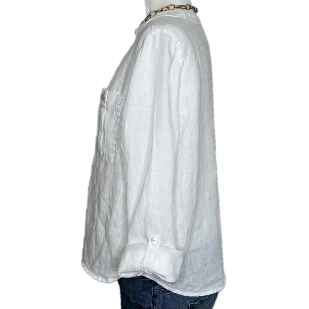 Isaac Mizrahi 100% Linen Blouse V Neck Button Up White Medium M - Picture 5 of 11